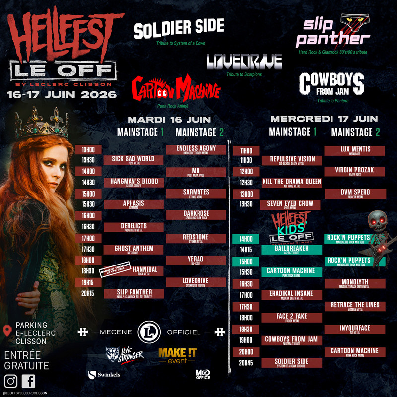 Hellfest le Off 2026 : Le Running Order complet dévoilé pour Clisson 