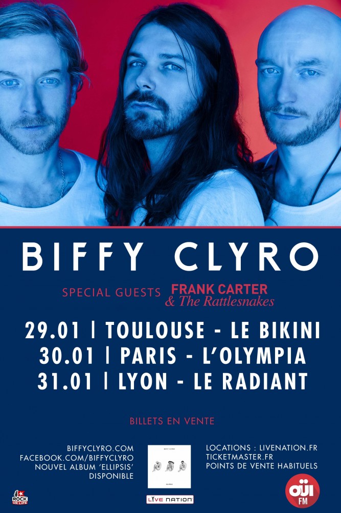 BIFFY CLYRO EN FRANCE POUR 3 DATES EXCEPTIONNELLES - SPECIAL GUESTS : FRANK CARTER & THE RATTLESNAKES  **