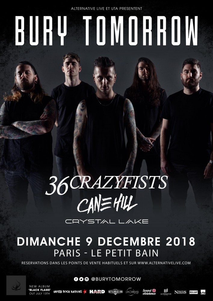 BURY TOMORROW + 36 CRAZYFISTS + CANE HILL + CRYSTAL LAKE au Petit Bain le 09/12/2018! 