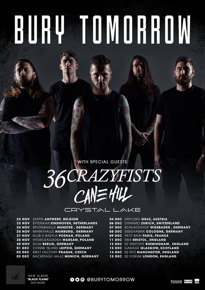 Bury Tomorrow par en tournée avec 36Crazyfists, Cane Hill et Crystal Lake 