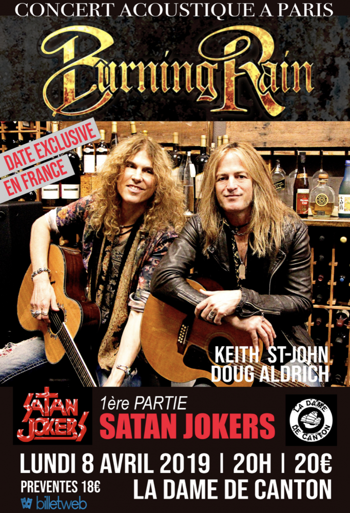 Concert accoustique . Unique date en France pour Burning Rain (Doug Aldrich) ! Satan Jokers sera de la partie 
