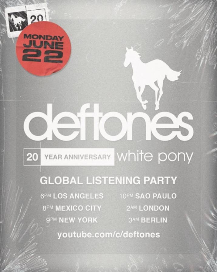 Deftones écoute White Pony en live sur Youtube le 22 juin pour fêter les 20 ans de l'album ! 