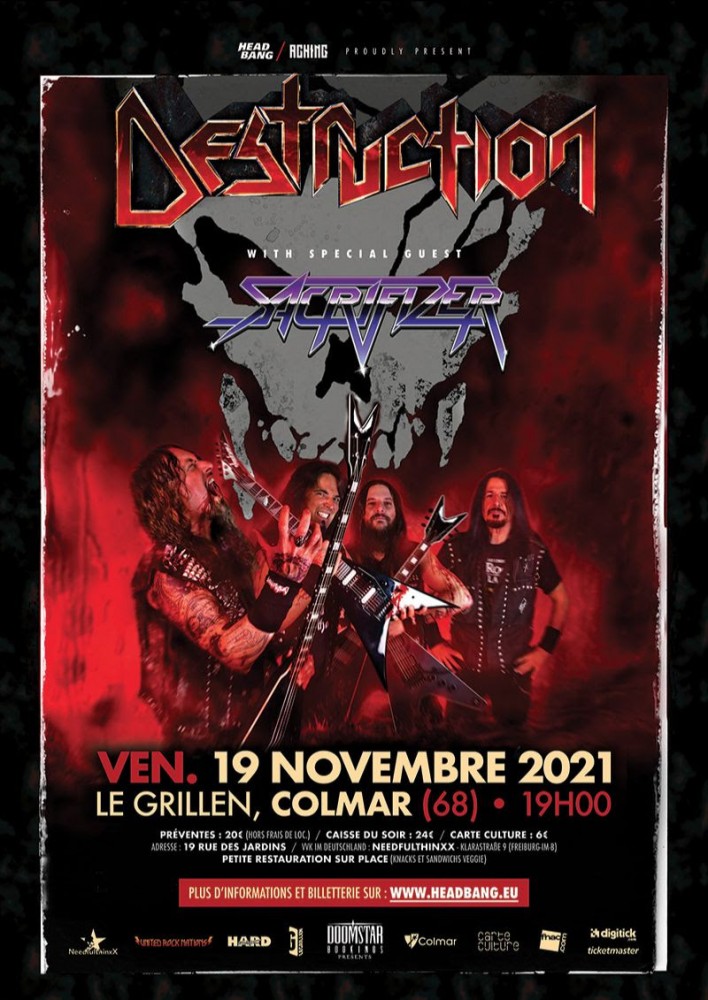 DESTRUCTION + SACRIFIZER, Le Grillen - Colmar le vendredi 19 novembre 2021! 