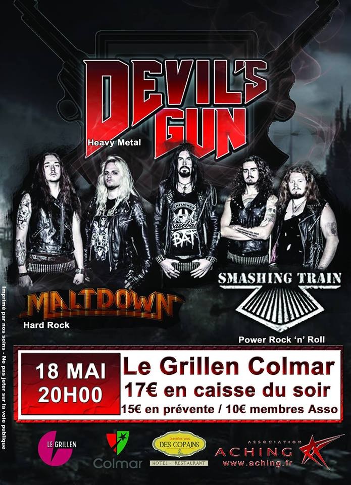 Devil's Gun, Maltdown et Smashing train, en concert au Grillen à Colmar le 18 mai!!!!