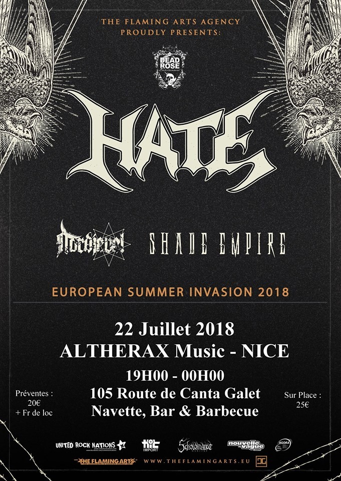 HATE + NORDJEVEL + SHADE EMPIRE en concert le 22 juillet à Nice ! 