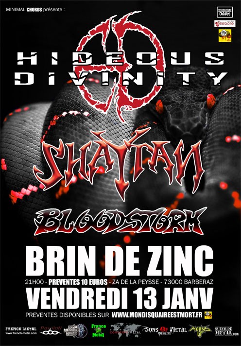  HIDEOUS DIVINITY +  SHAYTAN et BLOODSTORM le 13 janvier en concert!!!! 