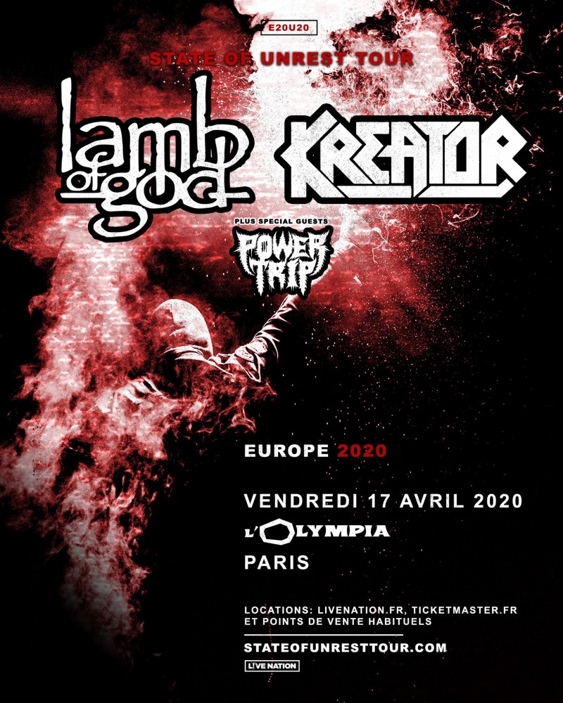 Lamb of God x Kreator ‎• State of Unrest Tour • Paris le 17/04/2020 