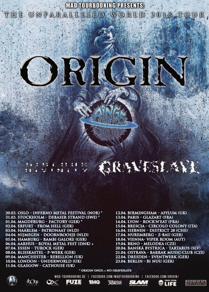 Origin annonce une grosse tournée européenne! THE UNPARALLELED WORLD TOUR 2018: 
