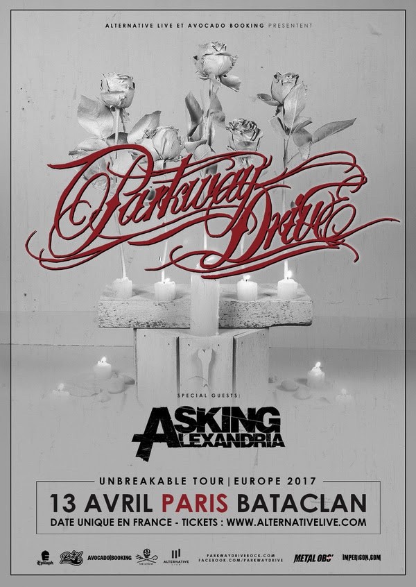 PARKWAY DRIVE + ASKING ALEXANDRIA : concert à Paris le 13 Avril 2017 ! 