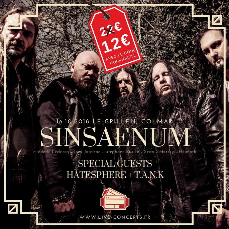 Sinsaenum, Hatesphere, Tank, en concert le 16 octobre à Colmar au Grillen!!!! 