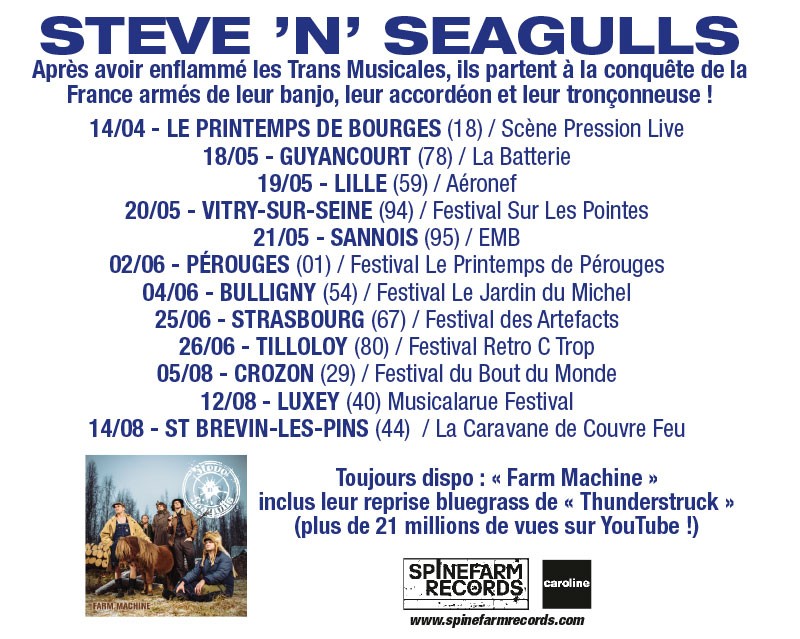 STEVE'N'SEAGULLS en concert au Printemps de Bourges + 11 dates en France ! 