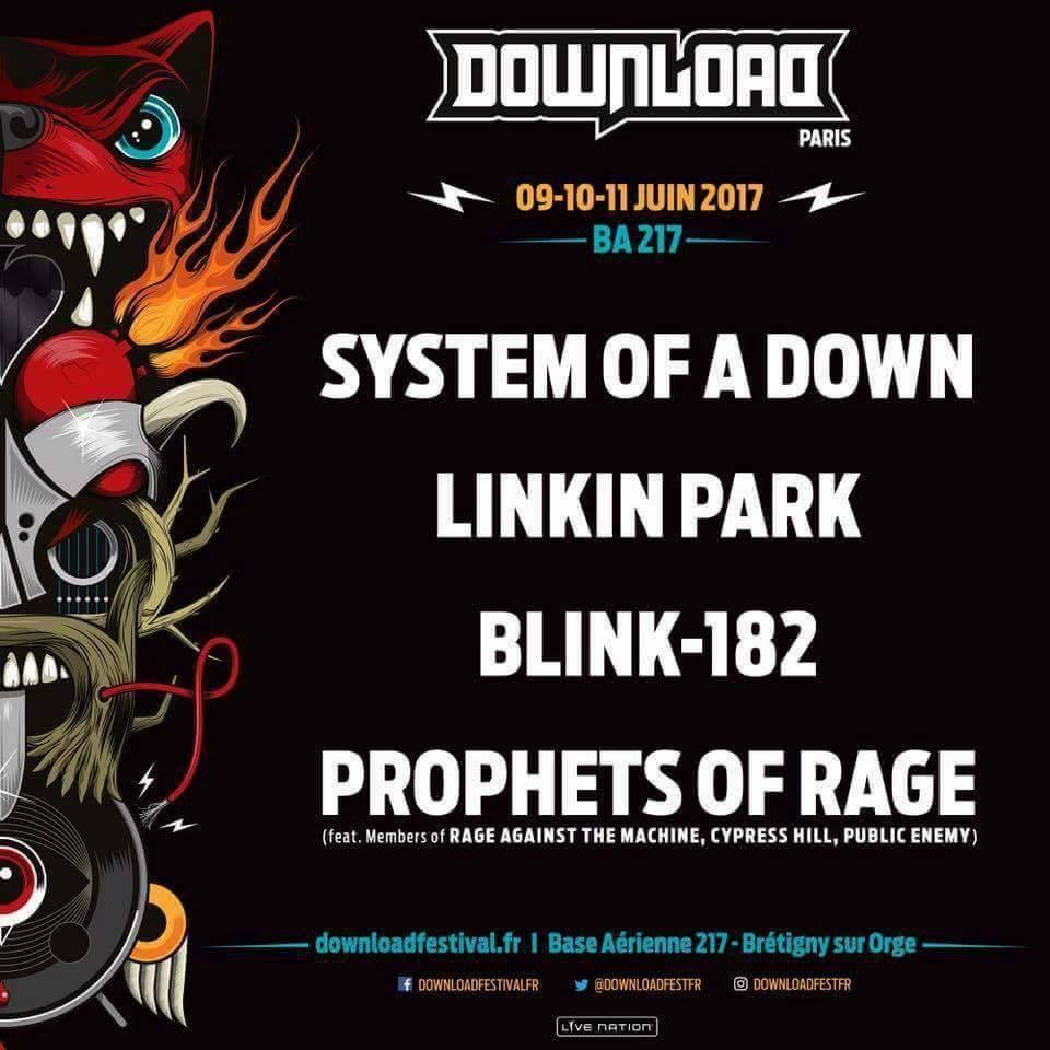 SYSTEM OF A DOWN, LINKIN PARK, BLINK 182 et PROPHETS OF RAGE confirmés au Download !