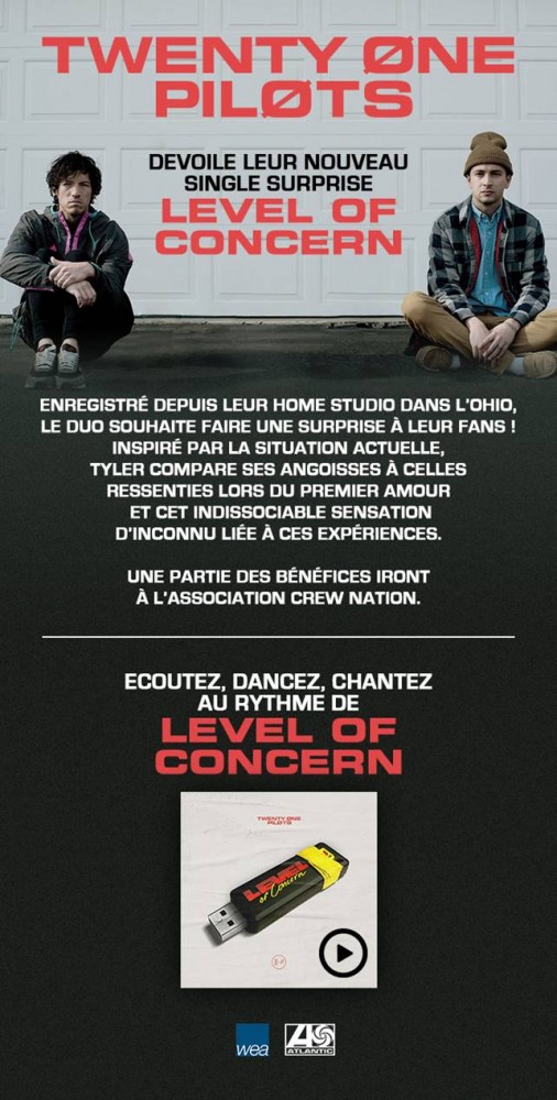 TWENTY ONE PILOTS, nouveau single surprise 'LEVEL OF CONCERN' ou comment braver le confinement !  