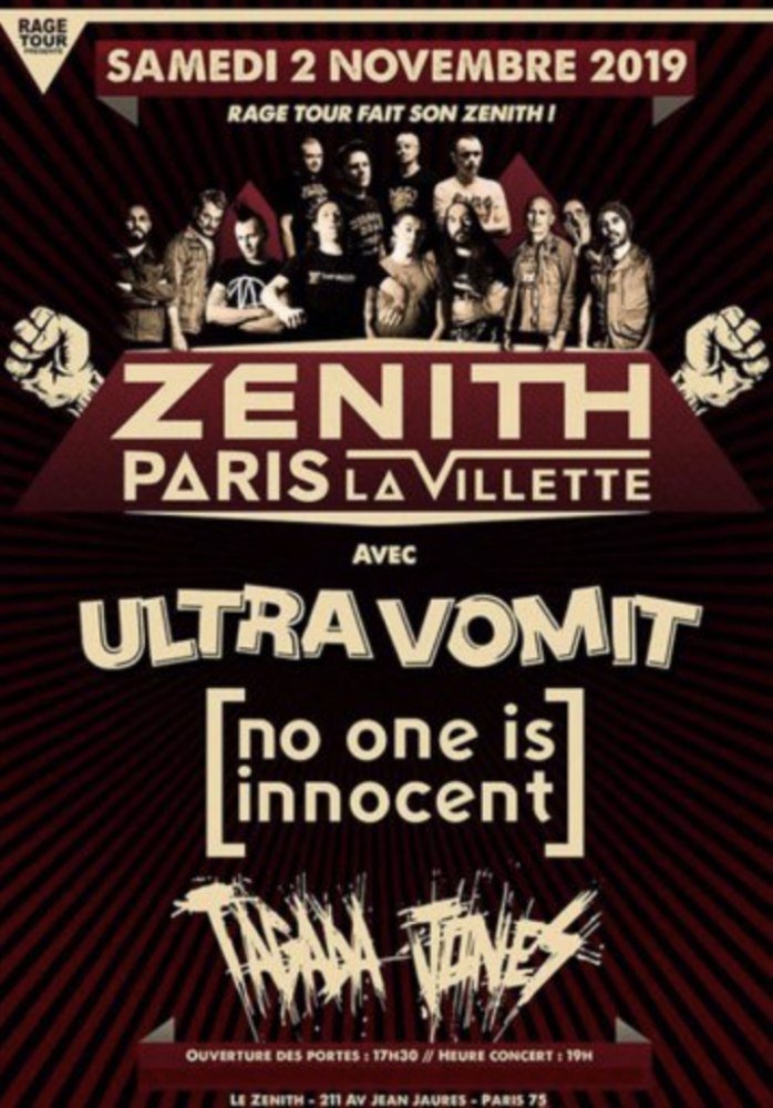Ultra Vomit No / One is Innocent / Tagada Jones 02.11.19 - Le Zenith de Paris 