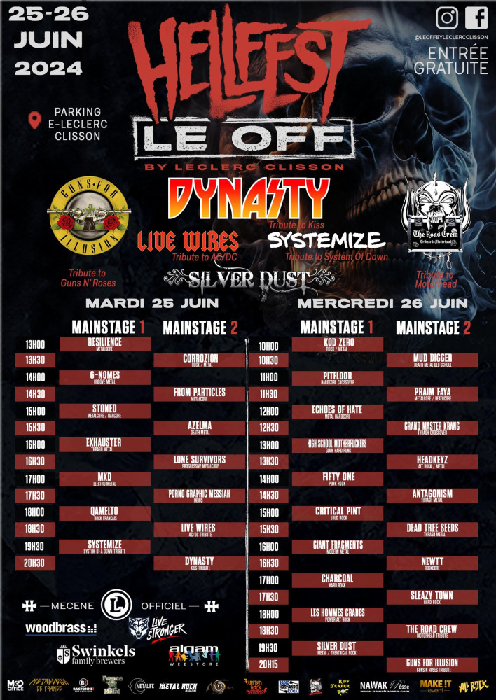 Voici le RUNNING ORDER du Hellfest Le Off by Leclerc Clisson 2024 